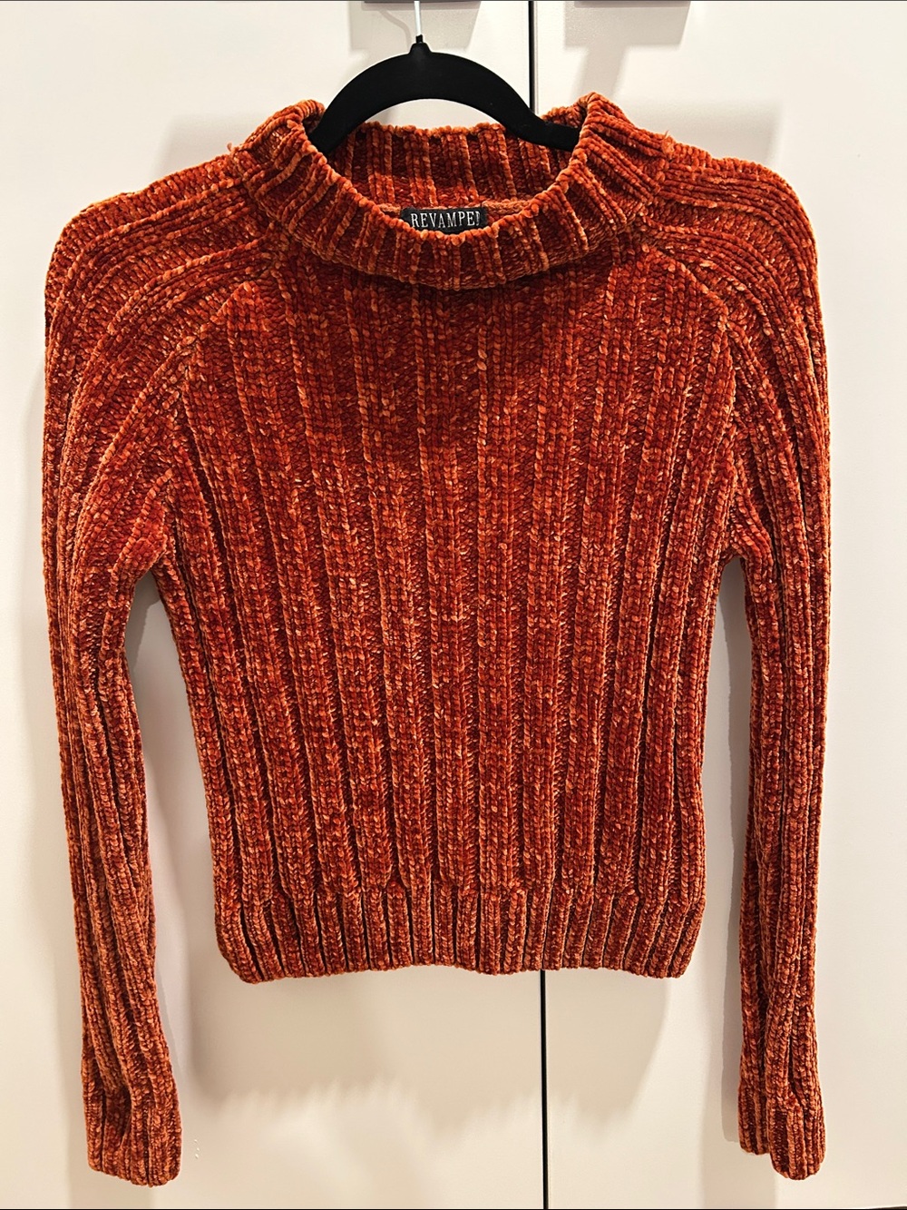 Revamped Women's Ribbed Chenille Turtleneck Sweater - Burnt Orange